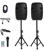 We have speakers with stand and microphone for rent