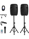 2000W Powered Speakers with Mic Speaker Stands